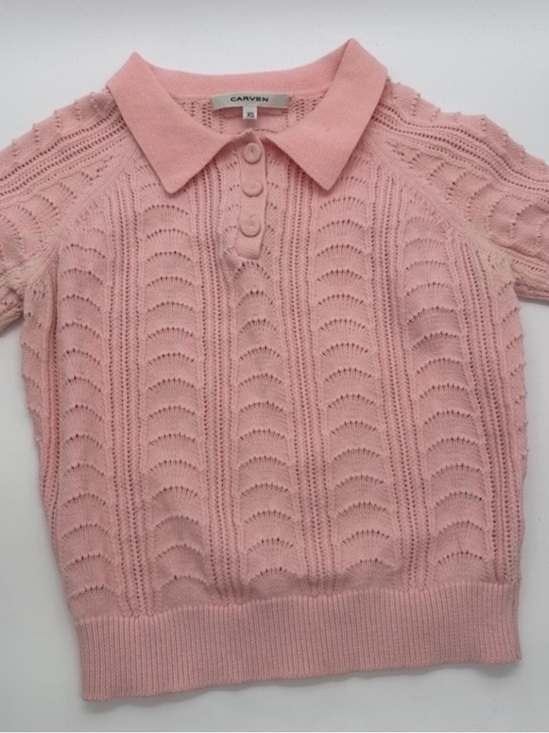 Carven Sweaters - Carven Light Pink Knit Polo Sweater